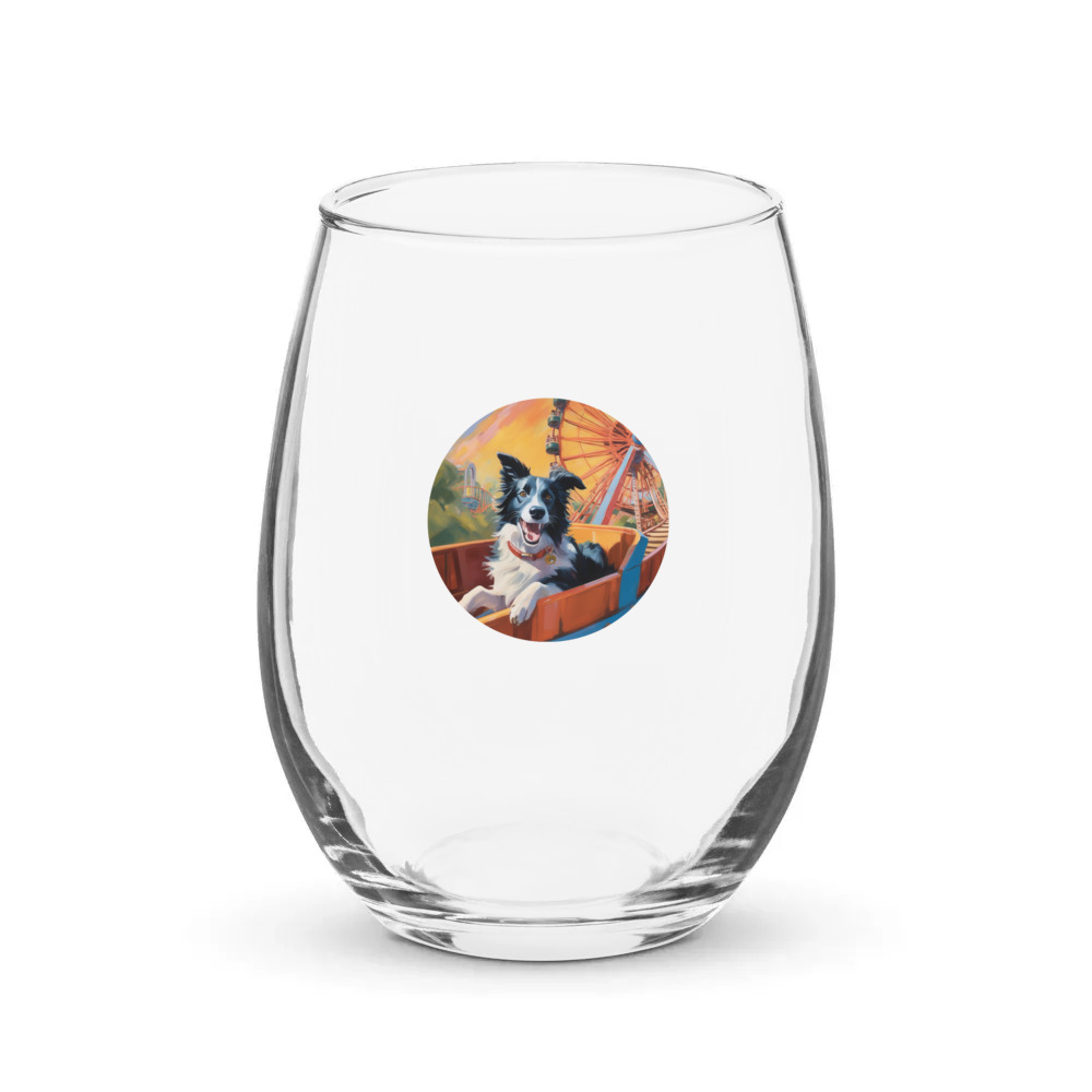 PugMug Custom Border Collie Stemless Wine Glass