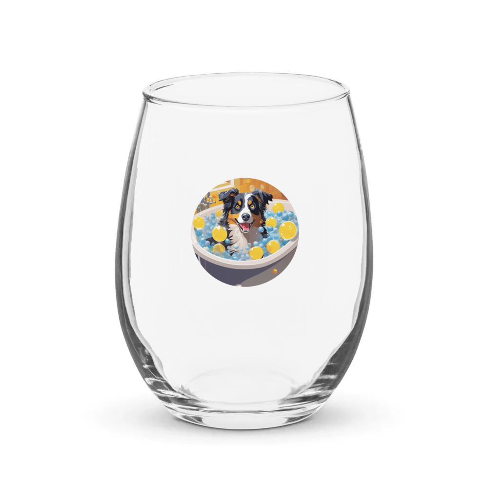 PugMug Custom Australian Shepherd Dog Stemless Wine Glass