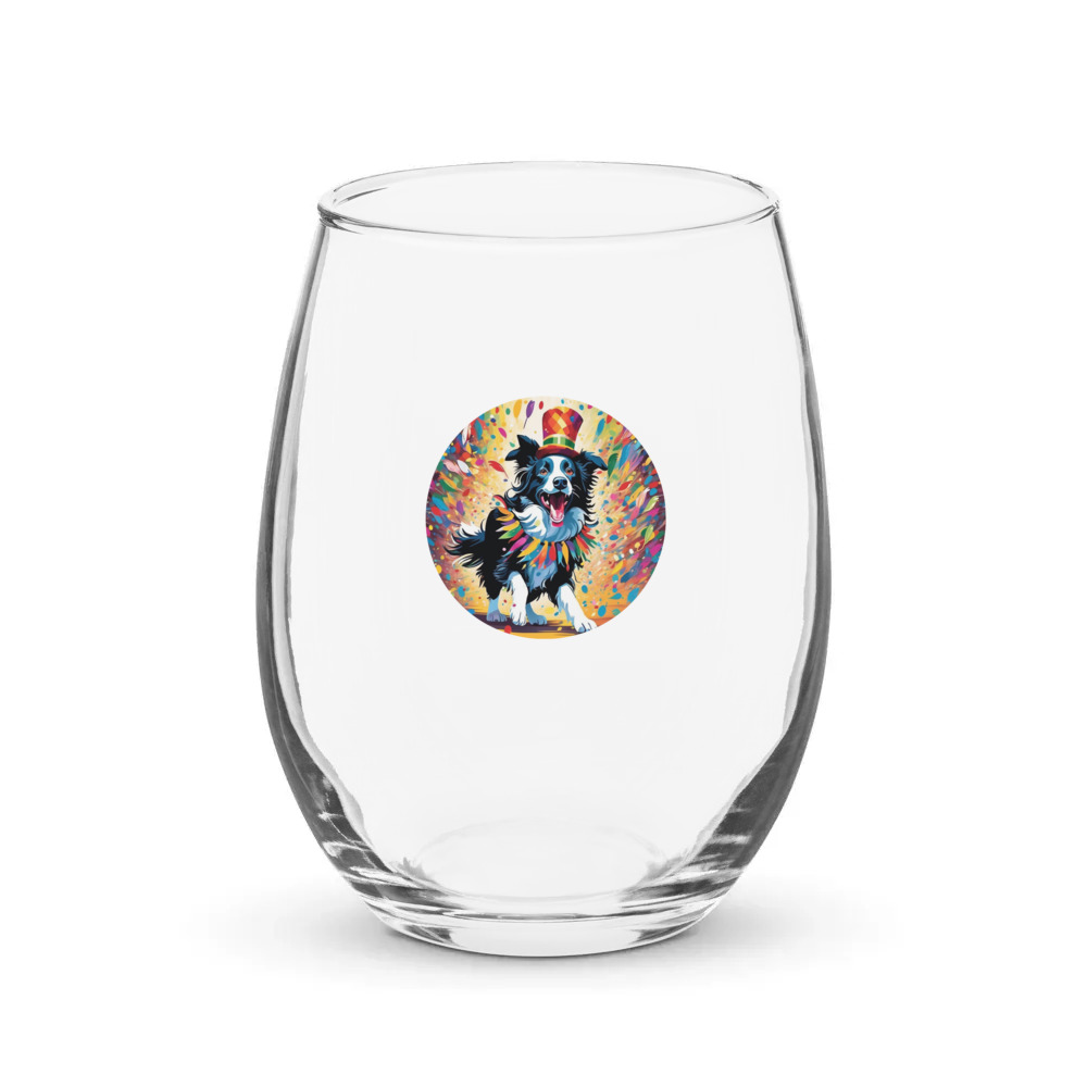 PugMug Custom Border Collie Stemless Wine Glass