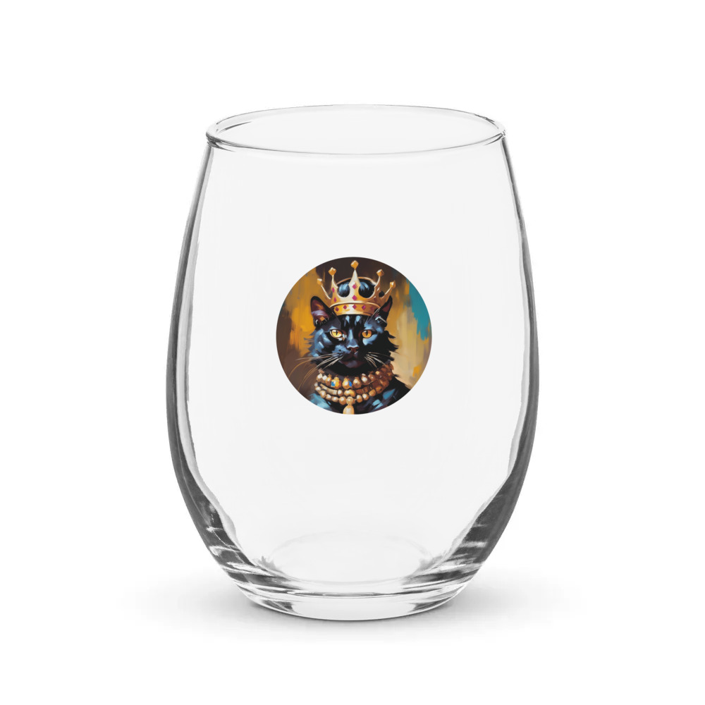 PugMug Custom Black Exotic Cat Stemless Wine Glass