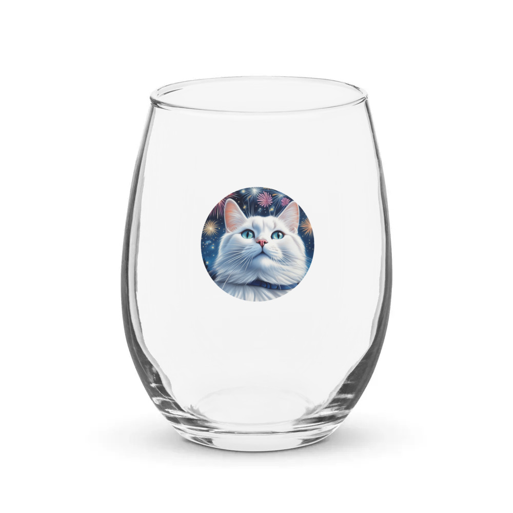 PugMug Custom White Companion Cat Stemless Wine Glass
