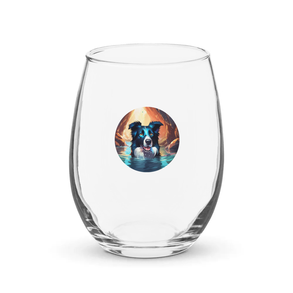 PugMug Custom Border Collie Stemless Wine Glass