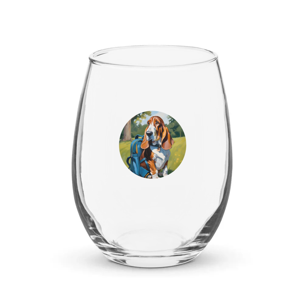 PugMug Custom Basset Hound Stemless Wine Glass