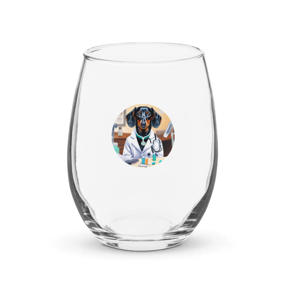 PugMug Custom Black Dachshund Stemless Wine Glass