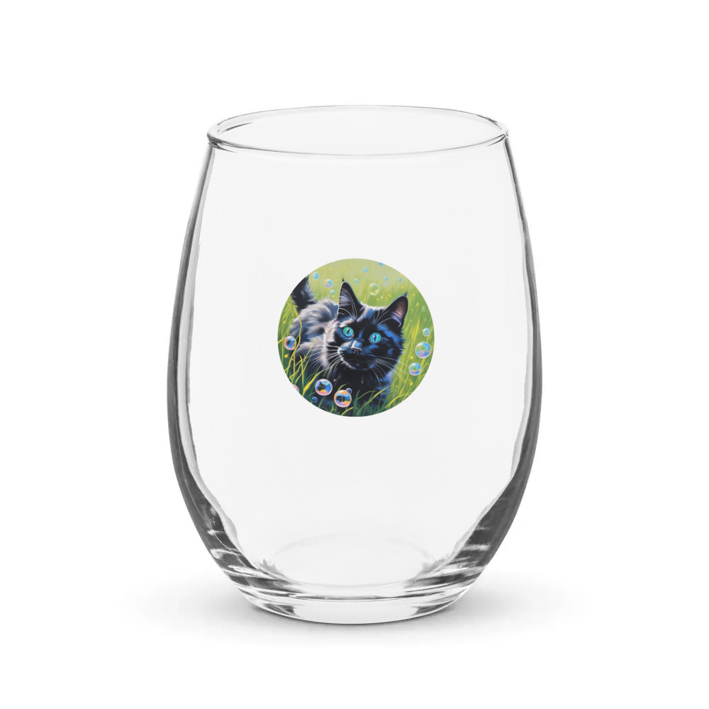 PugMug Custom Black Ragdoll Cat Stemless Wine Glass
