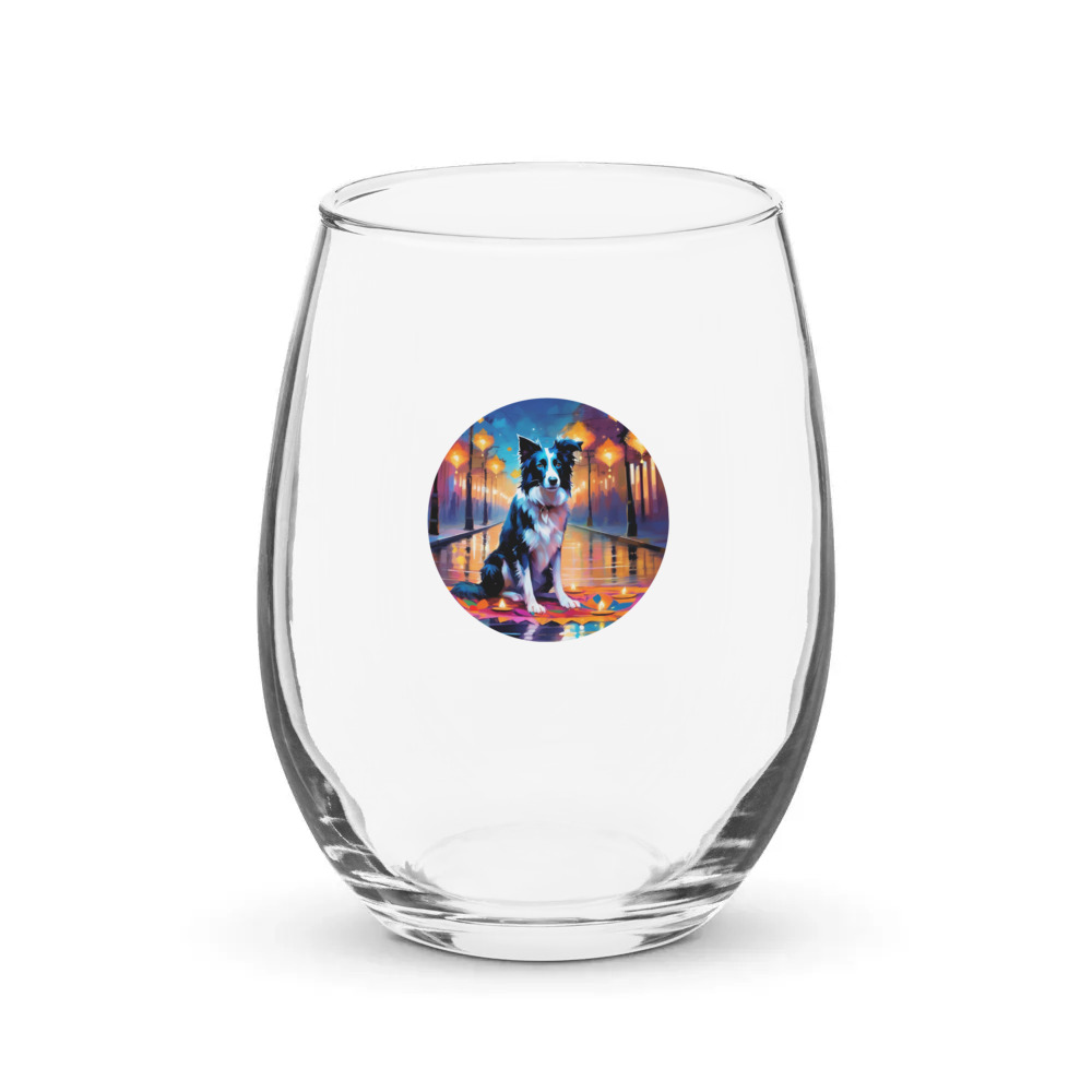 PugMug Custom Border Collie Stemless Wine Glass