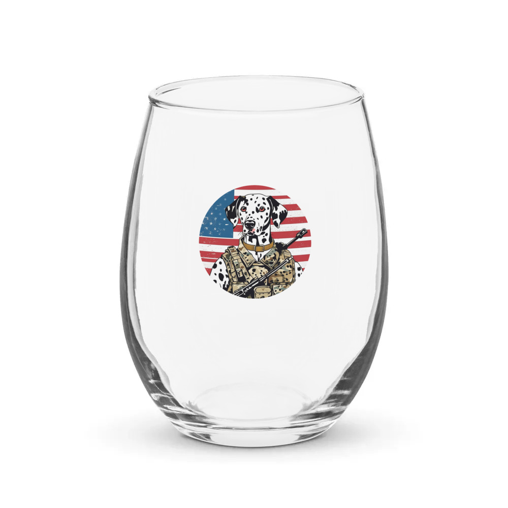 PugMug Custom Dalmatian Stemless Wine Glass