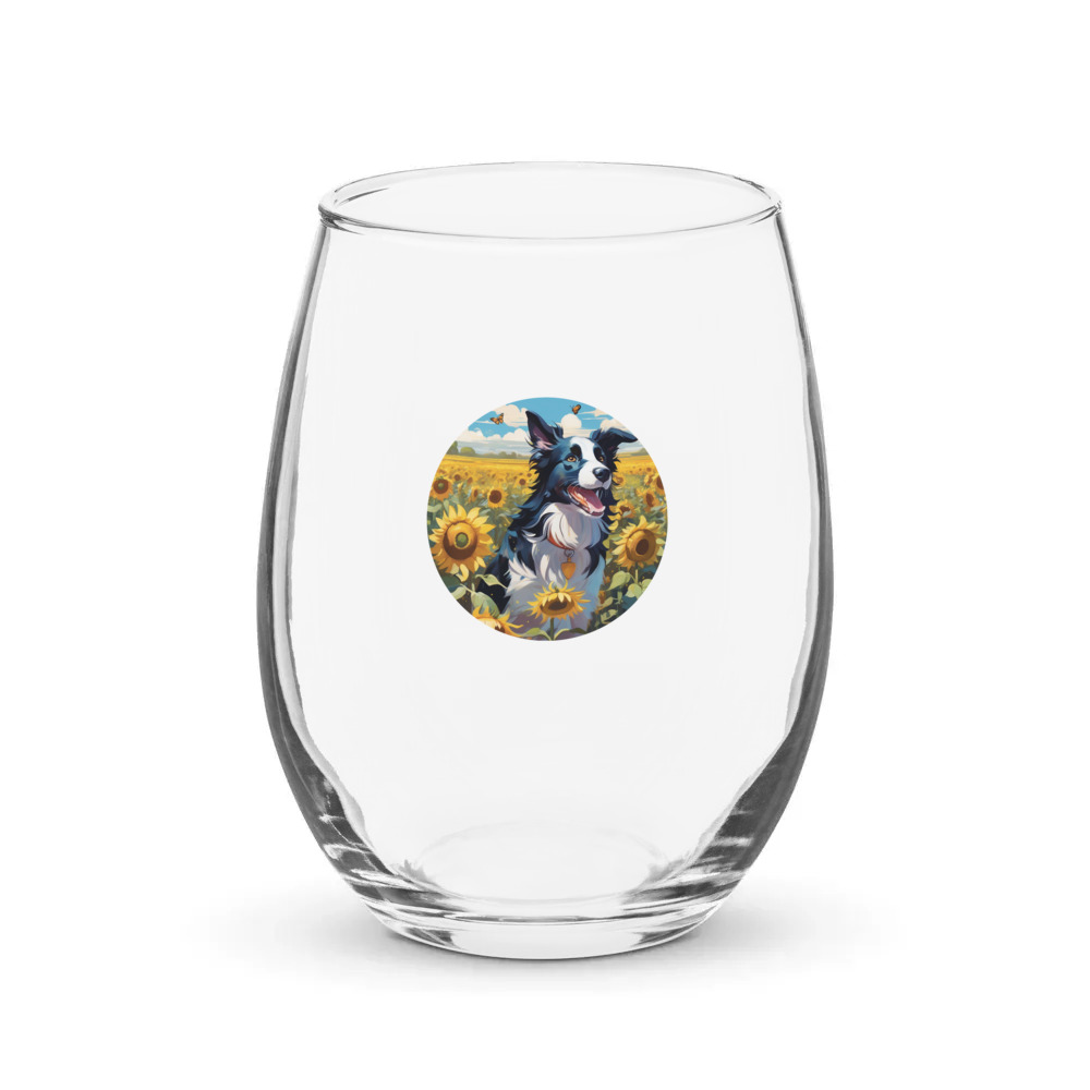 PugMug Custom Border Collie Stemless Wine Glass