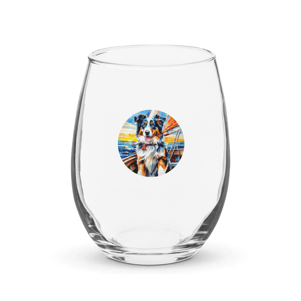 PugMug Custom Australian Shepherd Dog Stemless Wine Glass