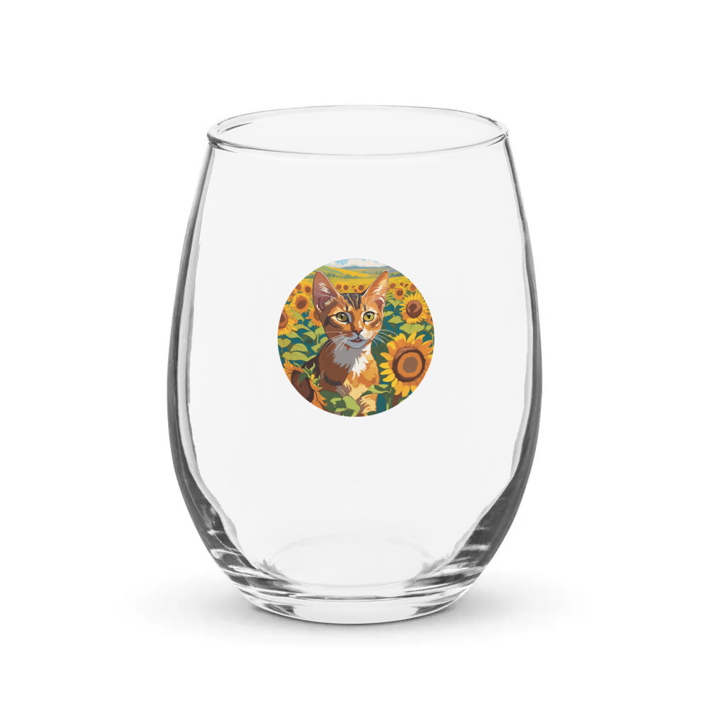 PugMug Custom Tabby Abyssinian Cat Stemless Wine Glass