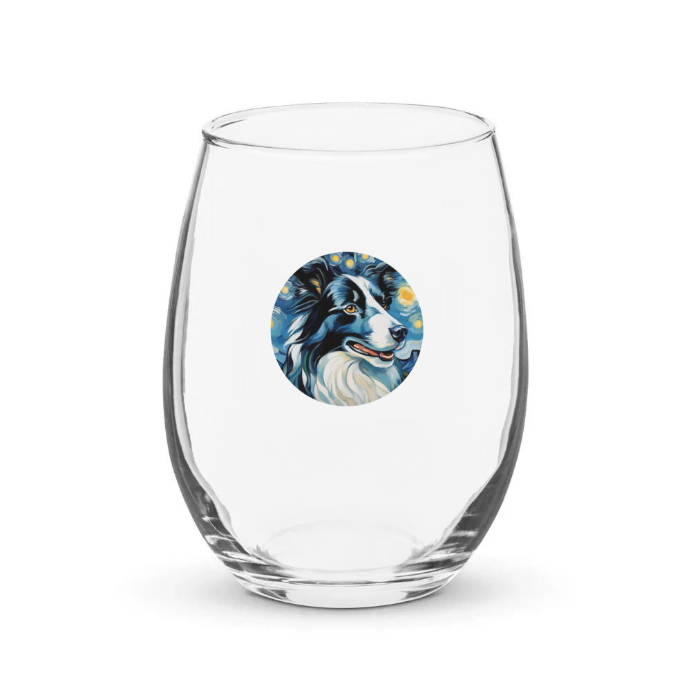 PugMug Custom Border Collie Stemless Wine Glass