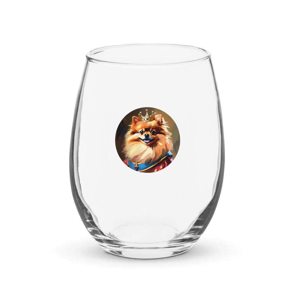 PugMug Custom Tan Pomeranian Stemless Wine Glass