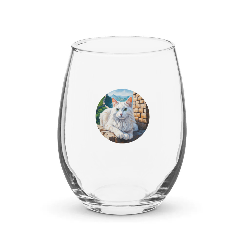 PugMug Custom White Companion Cat Stemless Wine Glass
