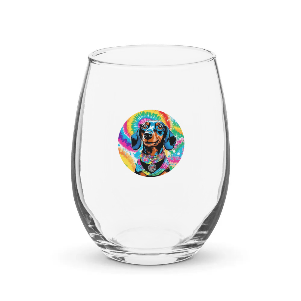 PugMug Custom Black Dachshund Stemless Wine Glass