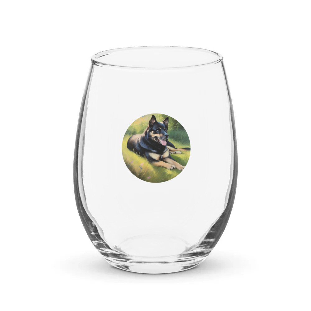 PugMug Custom Blue Stemless Wine Glass