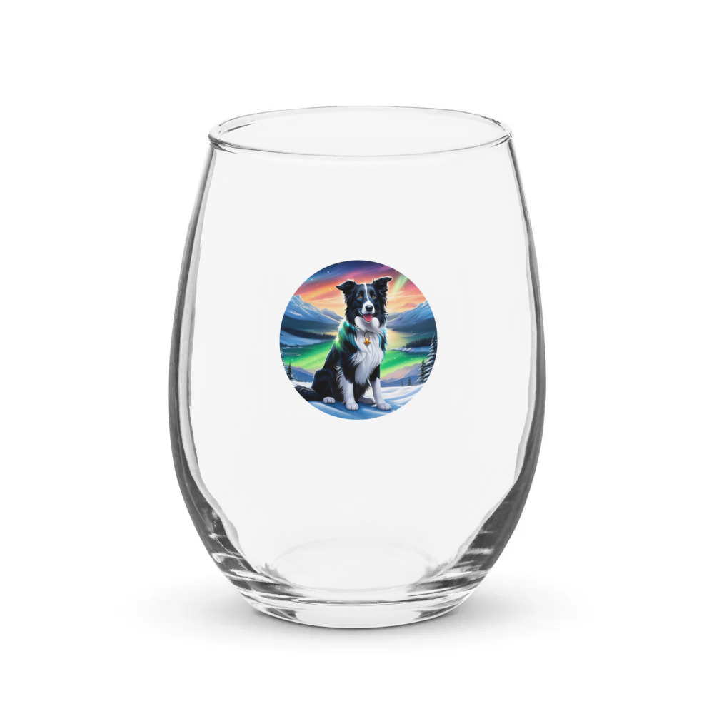 PugMug Custom Border Collie Stemless Wine Glass