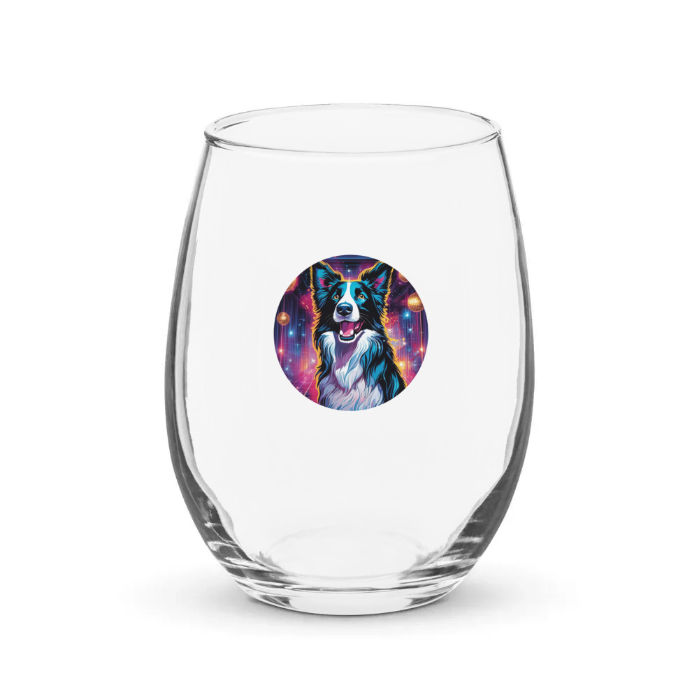 PugMug Custom Border Collie Stemless Wine Glass