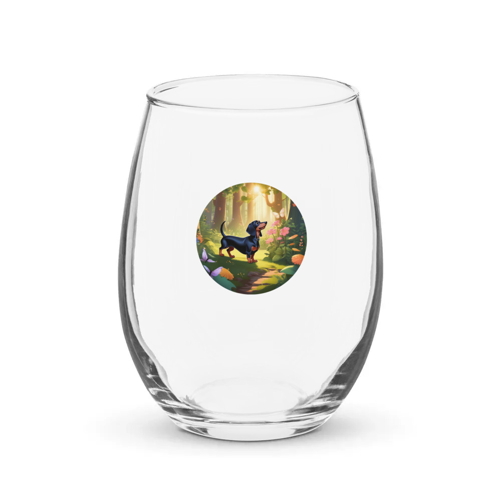 PugMug Custom Black Dachshund Stemless Wine Glass