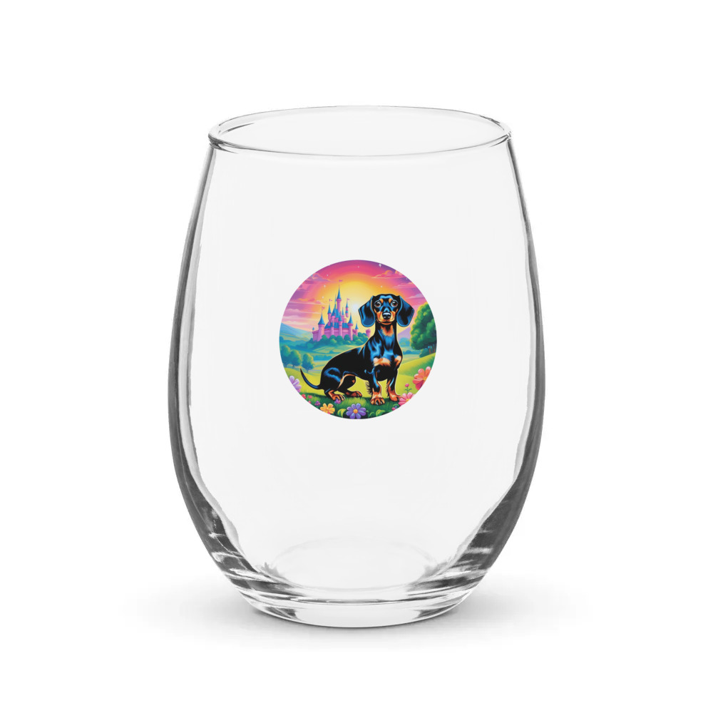 PugMug Custom Black Dachshund Stemless Wine Glass