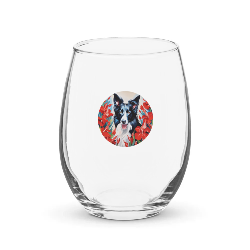 PugMug Custom Border Collie Stemless Wine Glass