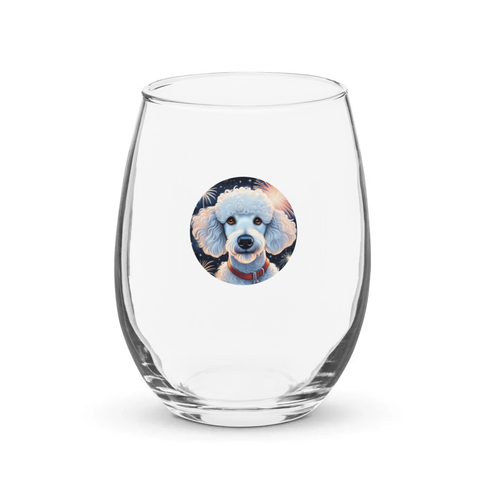 PugMug Custom White Poodle Stemless Wine Glass