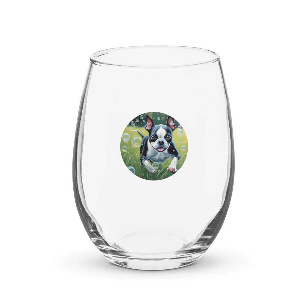PugMug Custom Boston Terrier Stemless Wine Glass