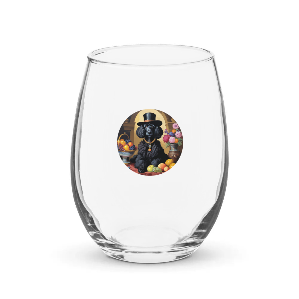 PugMug Custom Black Poodle Stemless Wine Glass