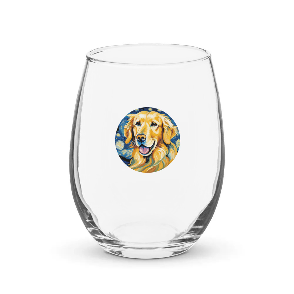 PugMug Custom Golden Retriever Stemless Wine Glass