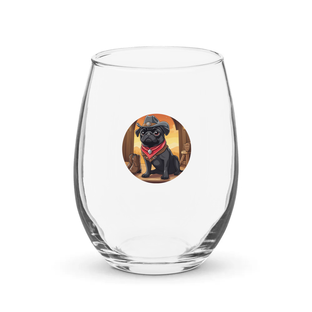 PugMug Custom Black Pug Stemless Wine Glass