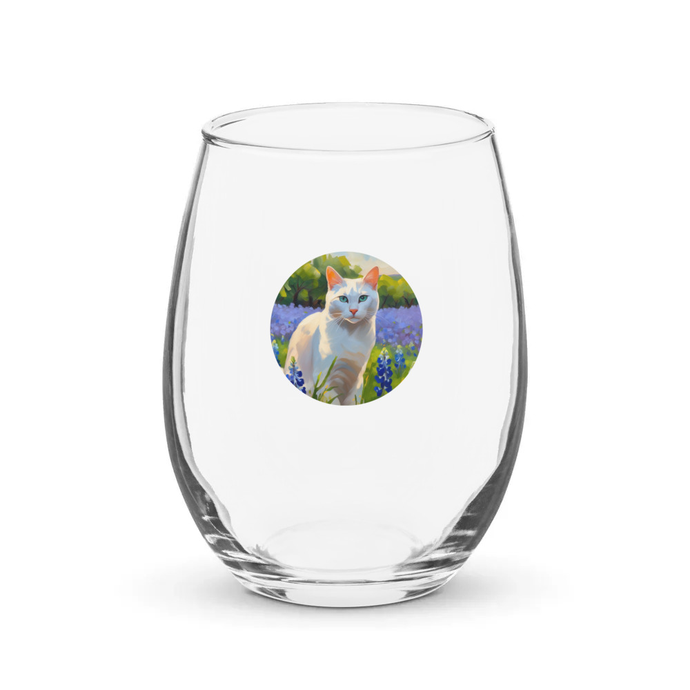 PugMug Custom White Companion Cat Stemless Wine Glass