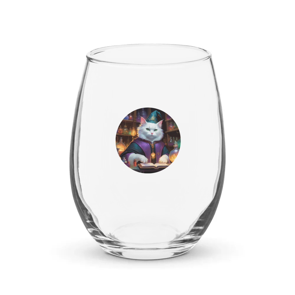 PugMug Custom White Companion Cat Stemless Wine Glass