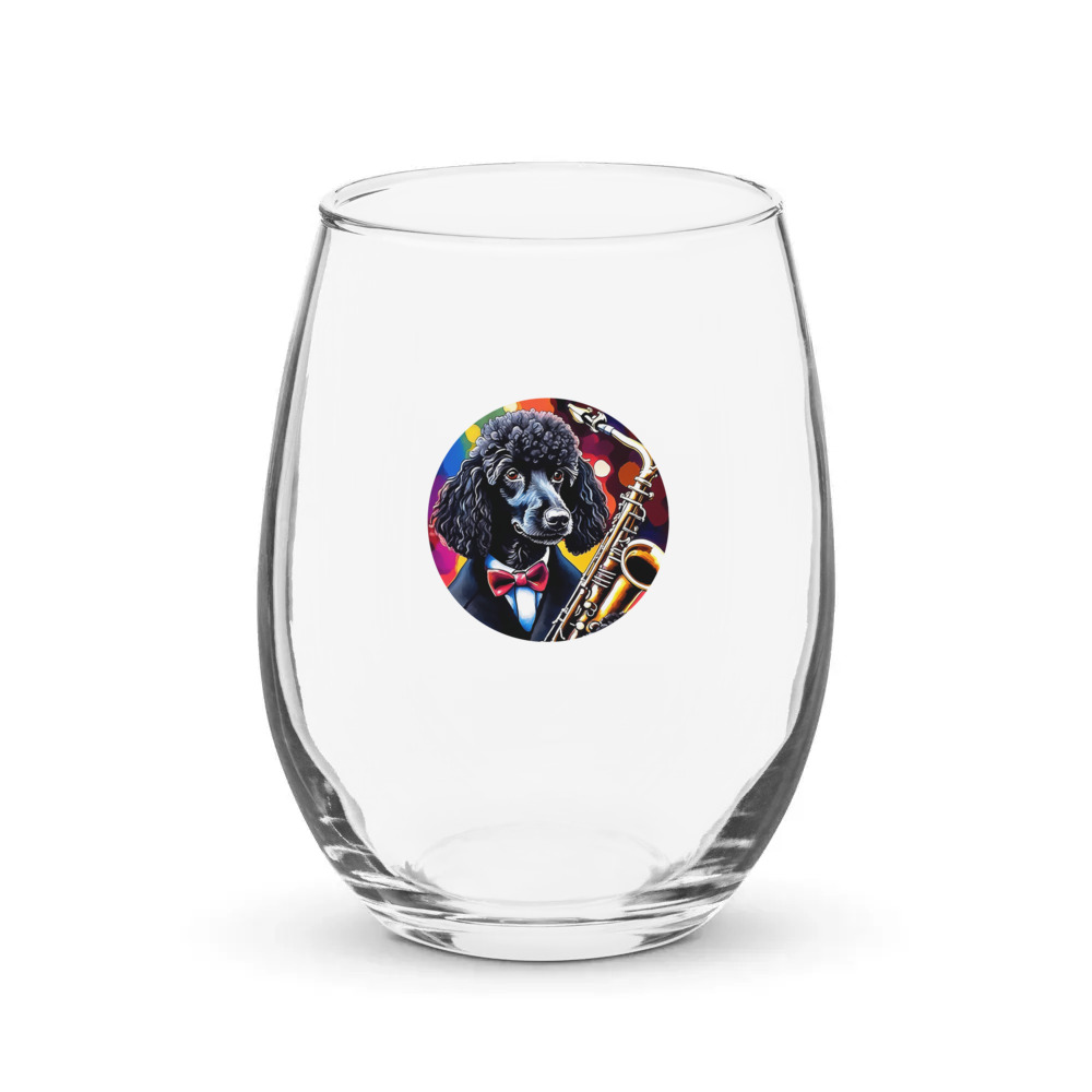 PugMug Custom Black Poodle Stemless Wine Glass