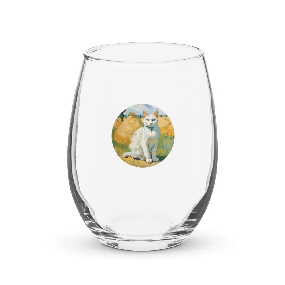 PugMug Custom White Companion Cat Stemless Wine Glass