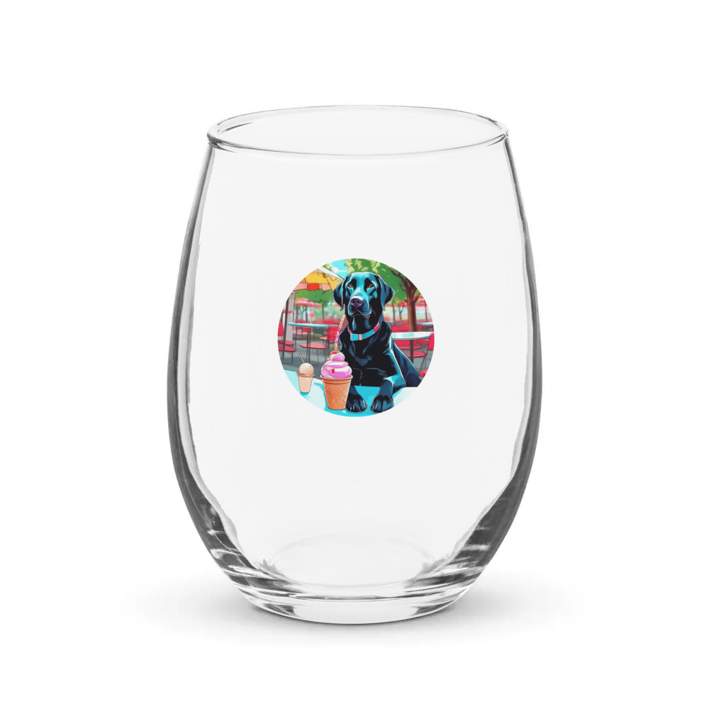 PugMug Custom Black Labrador Retriever Stemless Wine Glass