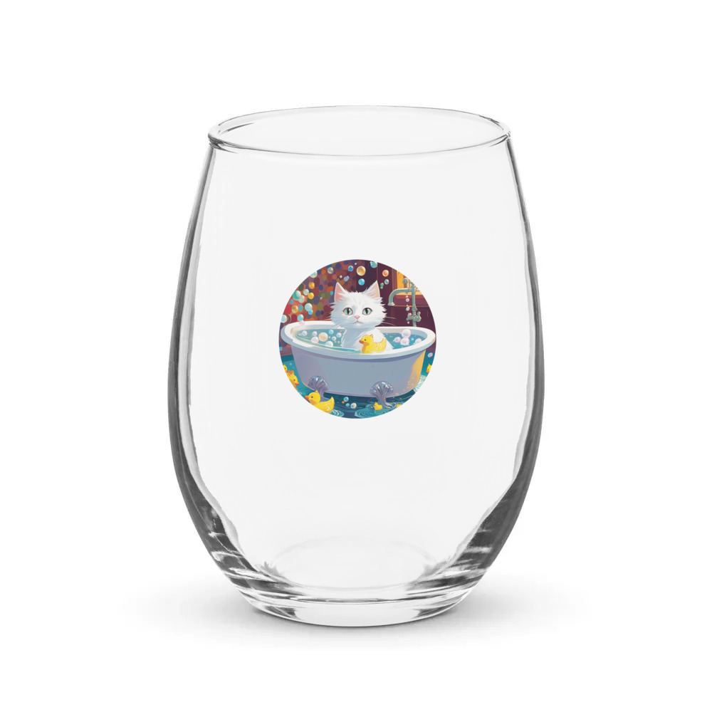 PugMug Custom White Companion Cat Stemless Wine Glass