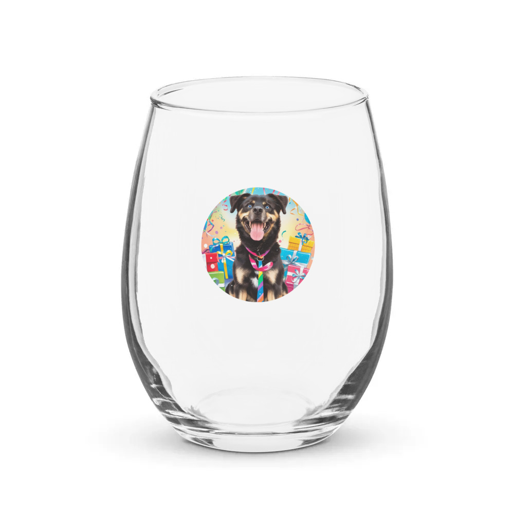 PugMug Custom Blue Stemless Wine Glass