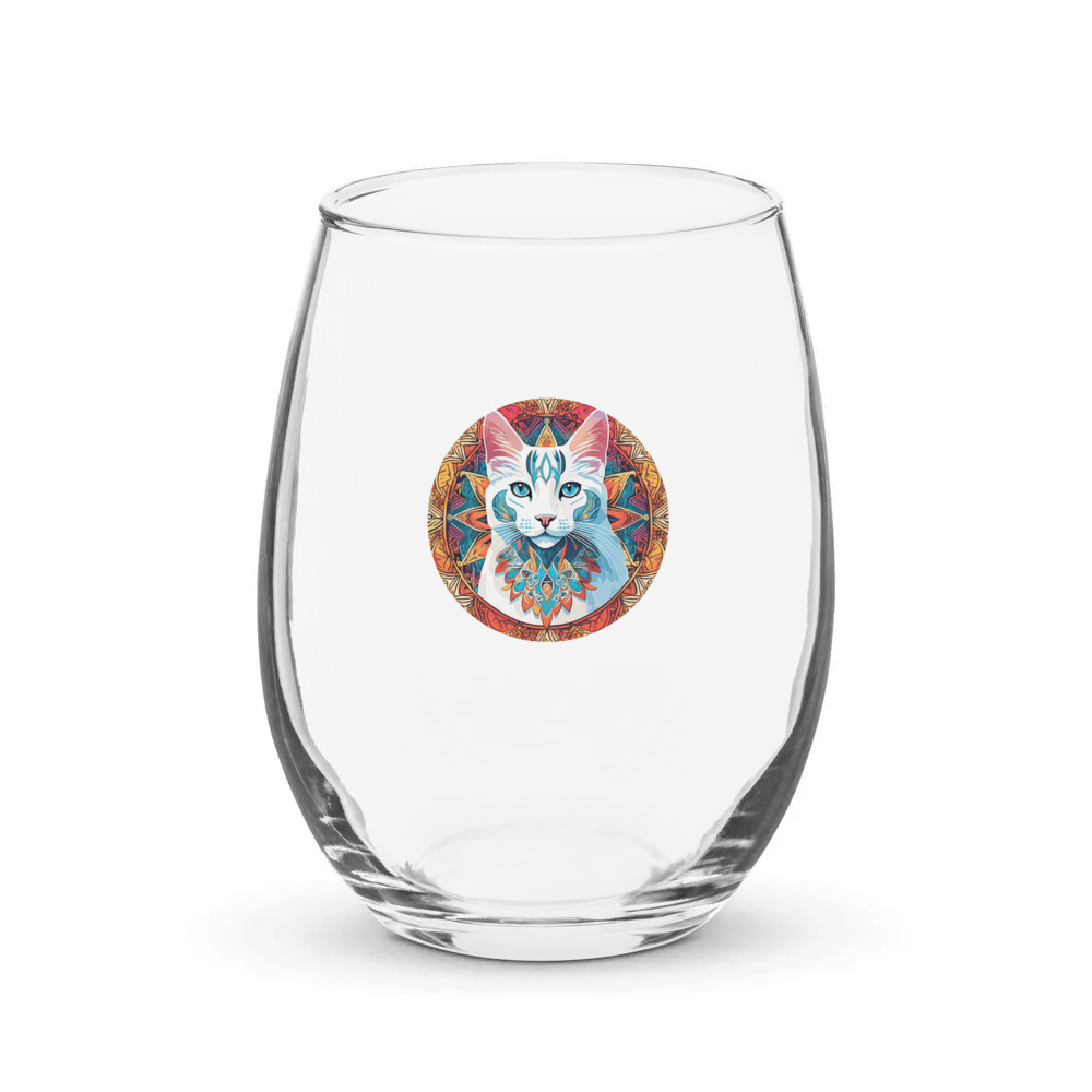 PugMug Custom White Companion Cat Stemless Wine Glass