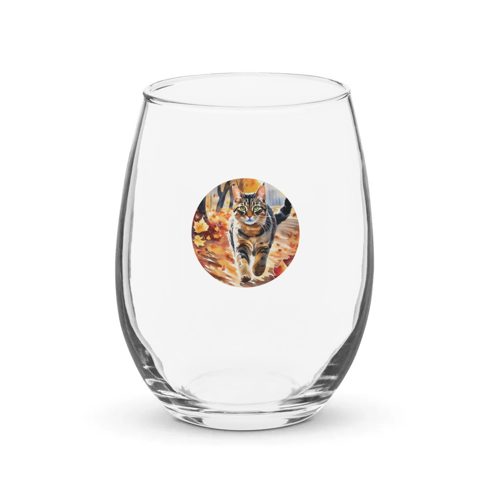 PugMug Custom Tabby Exotic Cat Stemless Wine Glass