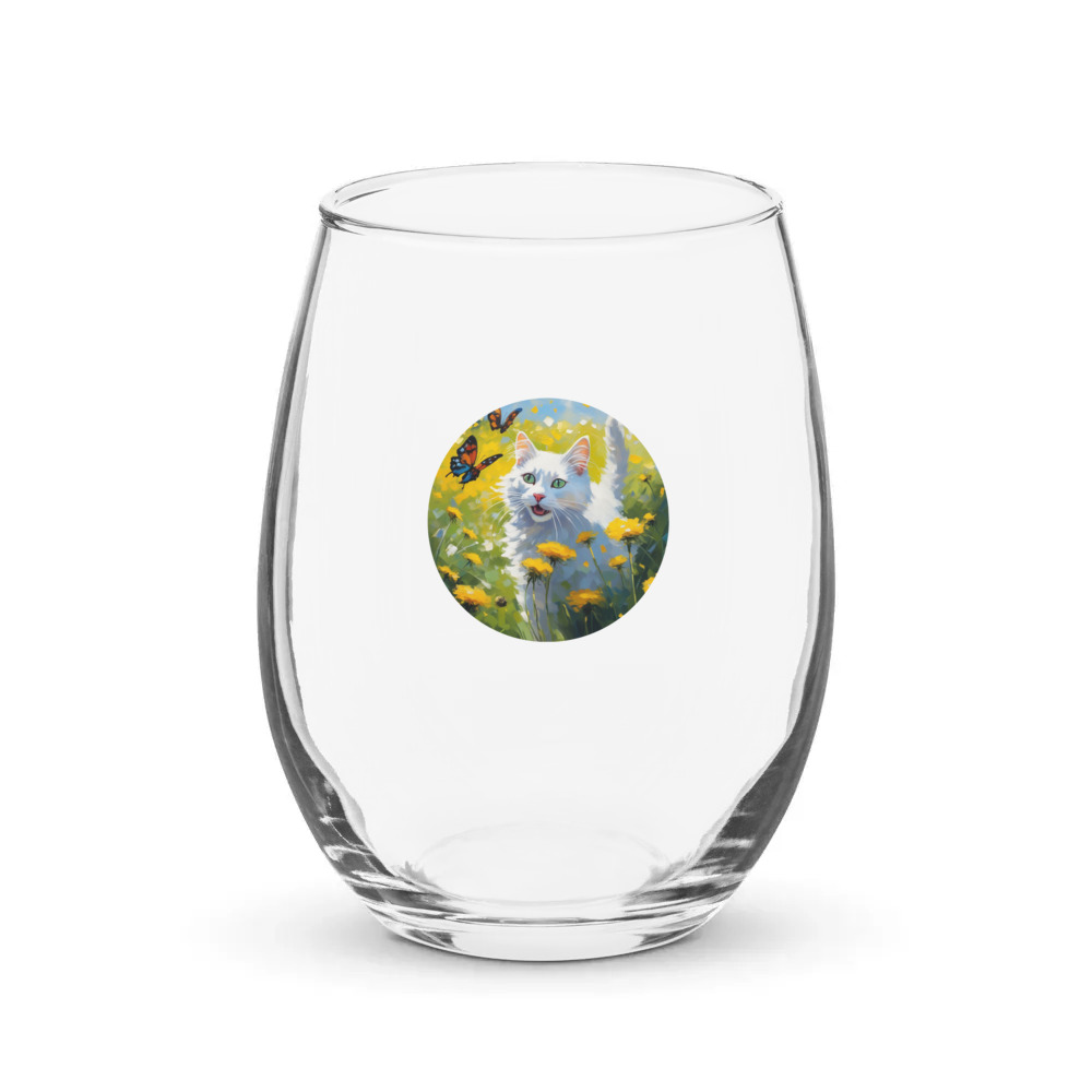 PugMug Custom White Companion Cat Stemless Wine Glass