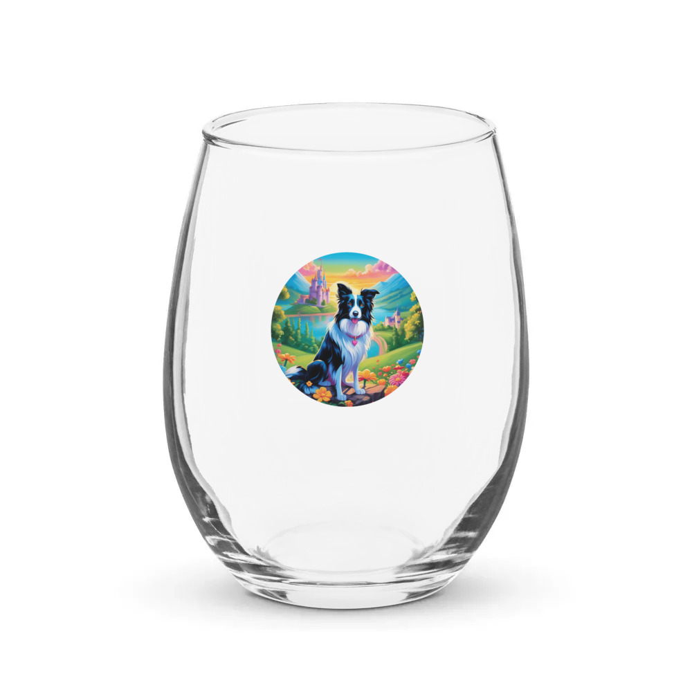 PugMug Custom Border Collie Stemless Wine Glass