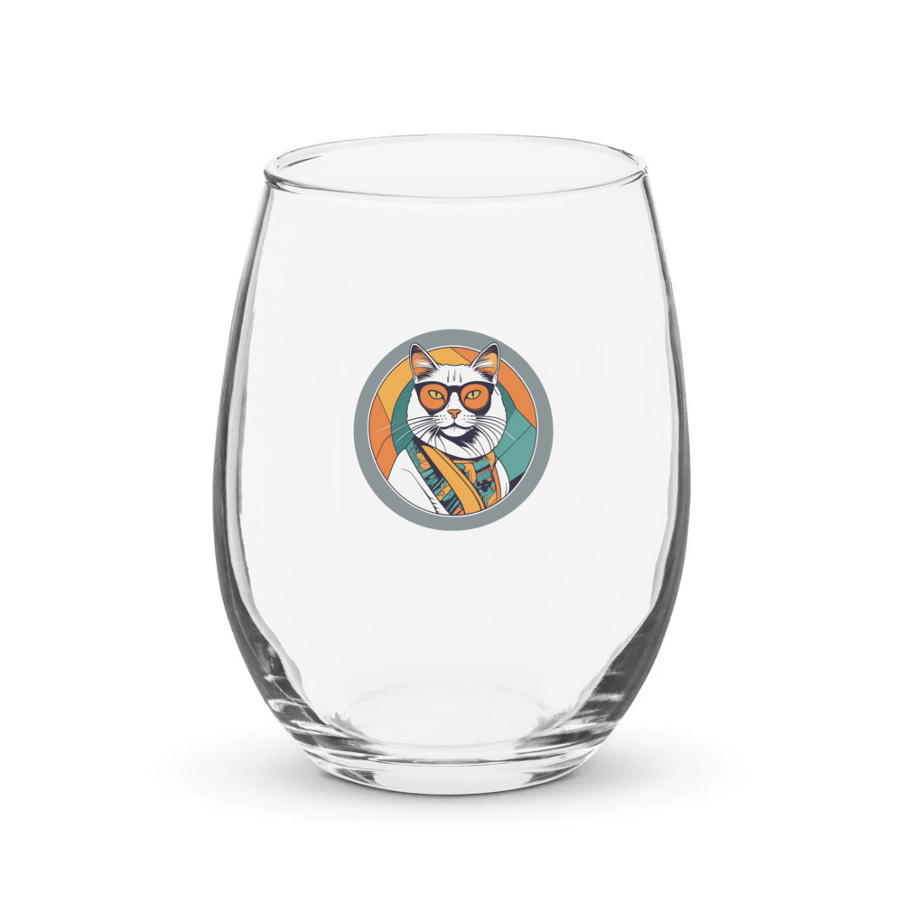 PugMug Custom White Companion Cat Stemless Wine Glass