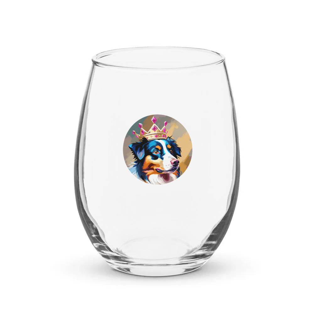 PugMug Custom Australian Shepherd Dog Stemless Wine Glass