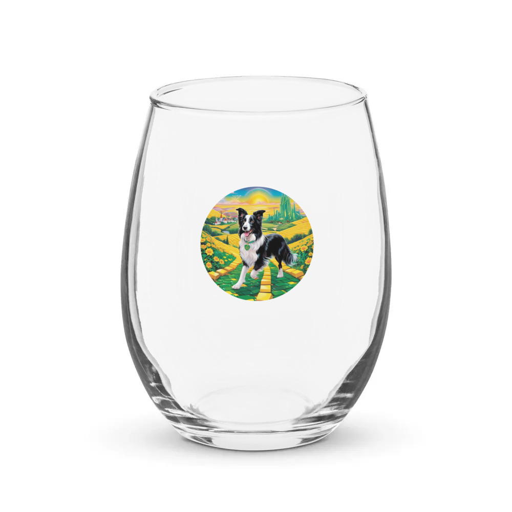 PugMug Custom Border Collie Stemless Wine Glass