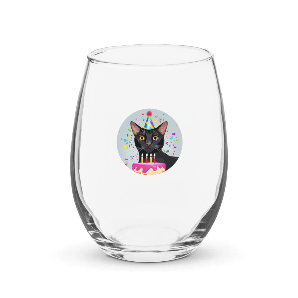 PugMug Custom Black Abyssinian Cat Stemless Wine Glass