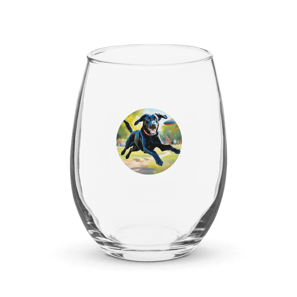 PugMug Custom Black Labrador Retriever Stemless Wine Glass
