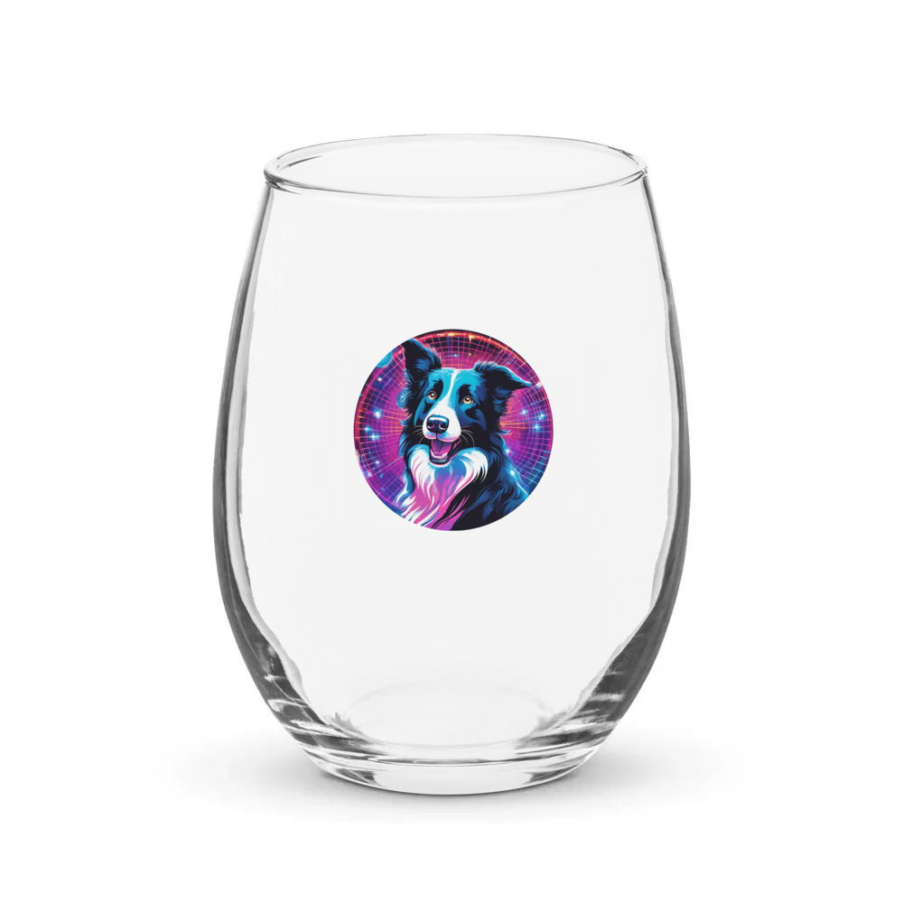 PugMug Custom Border Collie Stemless Wine Glass