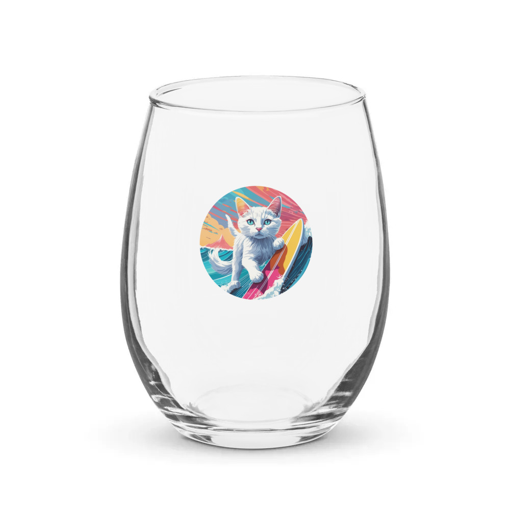 PugMug Custom White Companion Cat Stemless Wine Glass