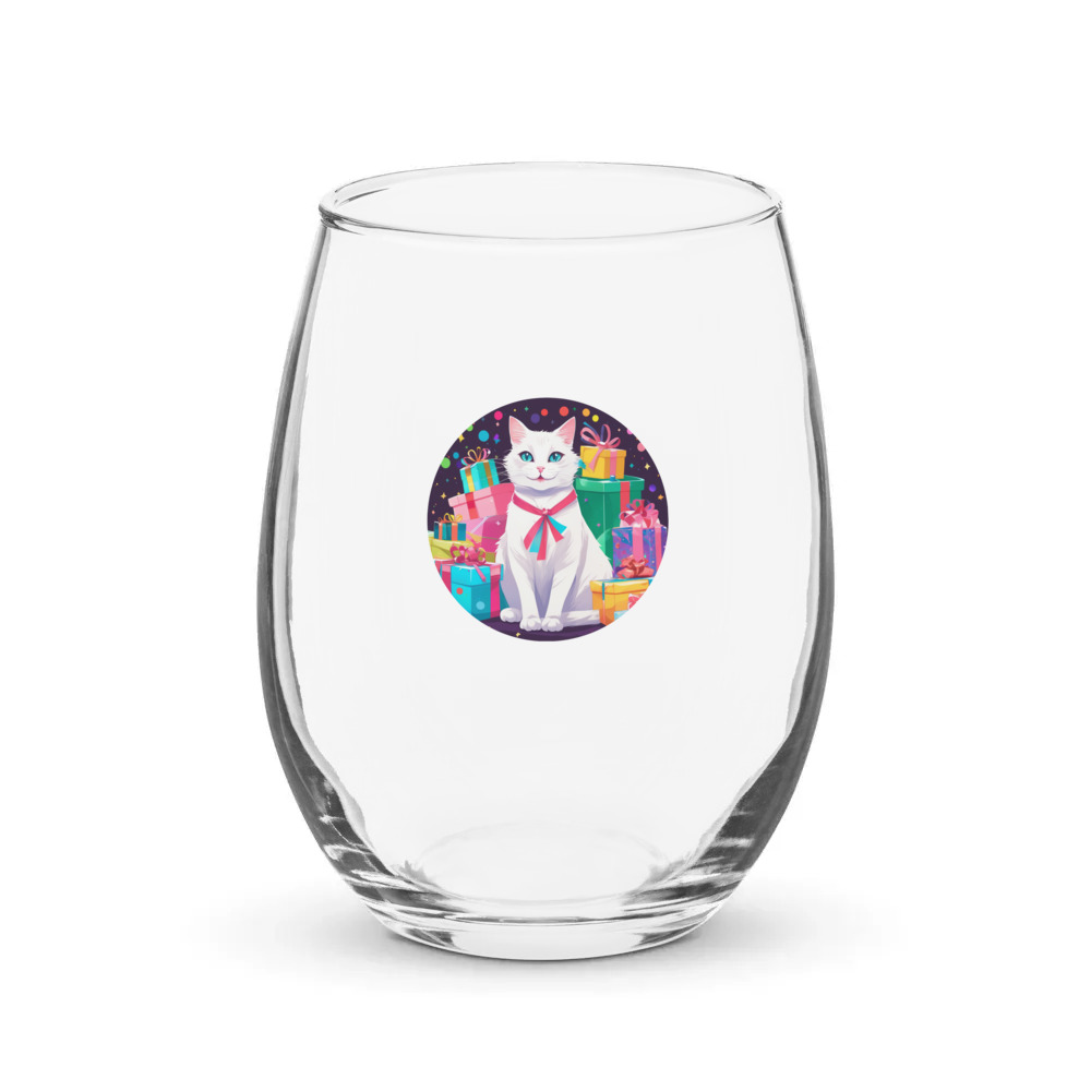 PugMug Custom White Companion Cat Stemless Wine Glass