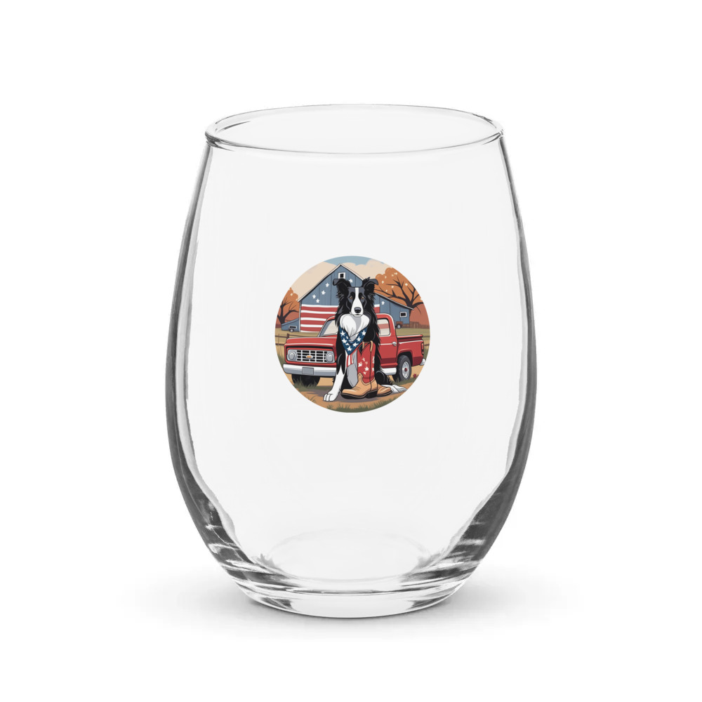 PugMug Custom Collie Stemless Wine Glass