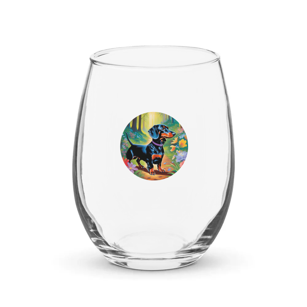 PugMug Custom Black Dachshund Stemless Wine Glass
